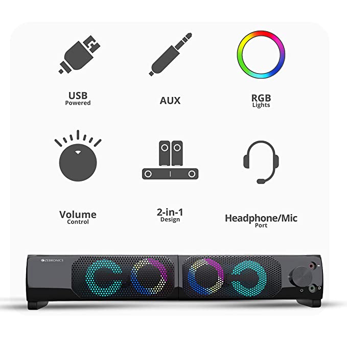 Zebronics Zeb Wonderbar 10 USB Powered 2.0 Computer Speaker with RGB Lights Zebronics Zeb Wonderbar 10 USB Powered 2.0 Computer Speaker with RGB Lights